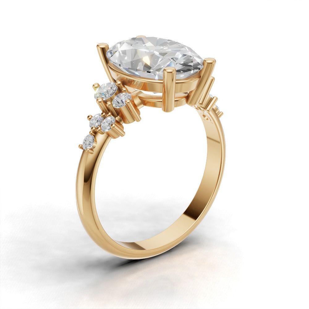 Sciame, 3ct oval lab grown diamond engagement ring, Cluster, 18K yellow gold - ne
