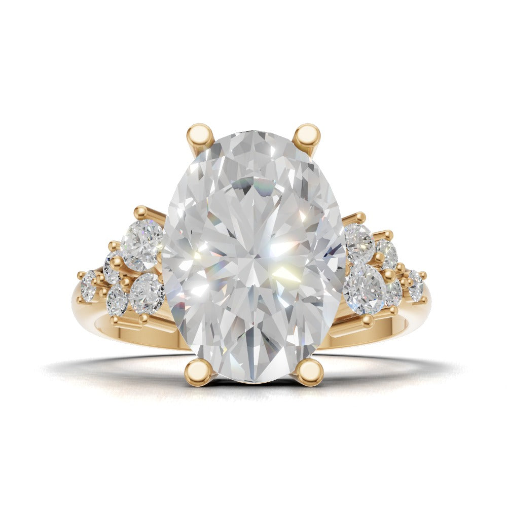 Sciame, 3ct oval lab grown diamond engagement ring, Cluster, 18K yellow gold - view 4