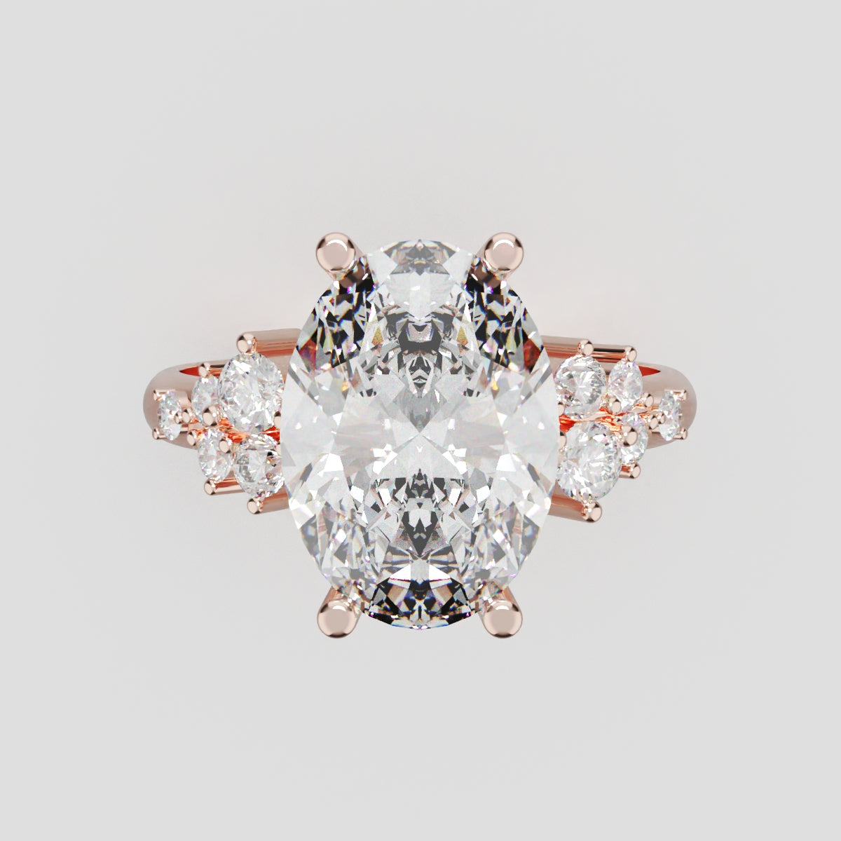 Sciame, 3ct oval lab grown diamond engagement ring, Cluster, 18K rose gold - front view