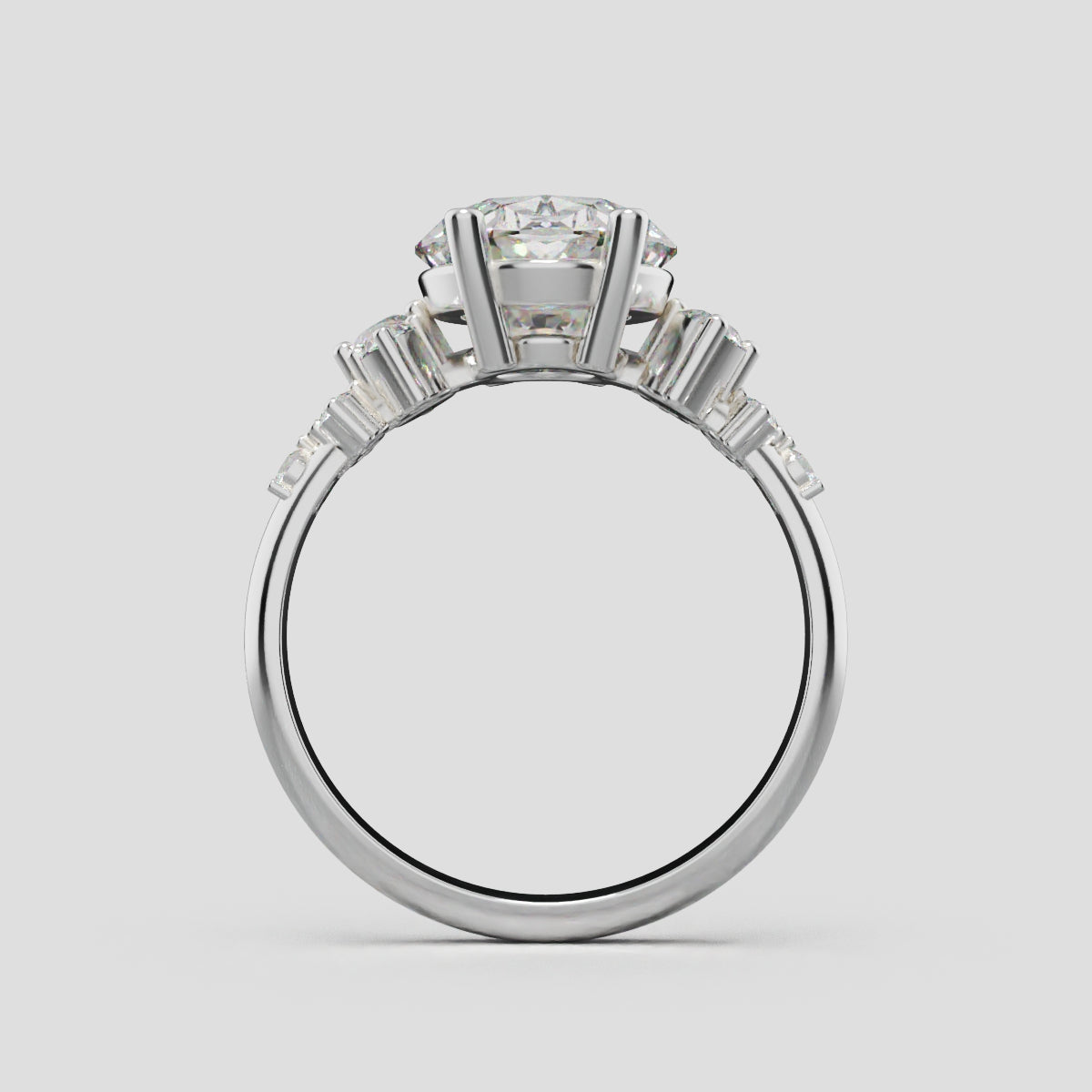 Sciame, 3ct oval lab grown diamond engagement ring, Cluster, 18K white gold - through finger