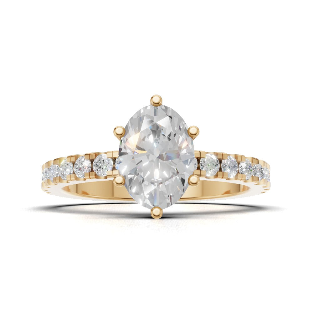 Pioggia, 1ct oval lab grown diamond engagement ring, 1.8mm Pave, 6 Prongs, 18K yellow gold - view 4