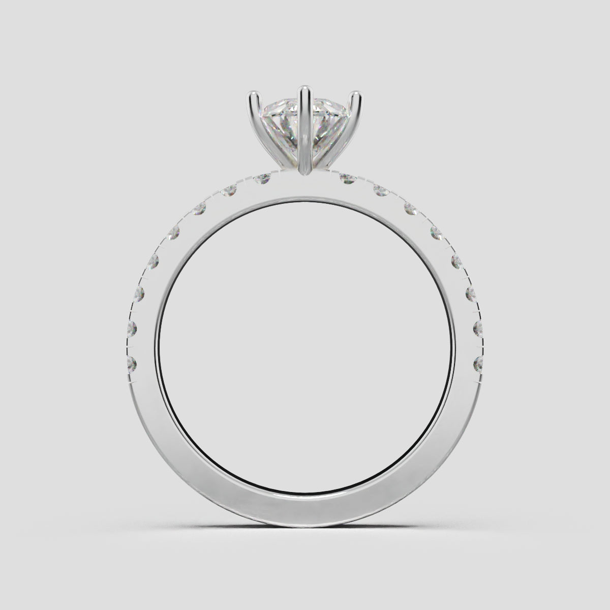 Pioggia, 1ct oval lab grown diamond engagement ring, 1.8mm Pave, 6 Prongs, 18K white gold - through finger
