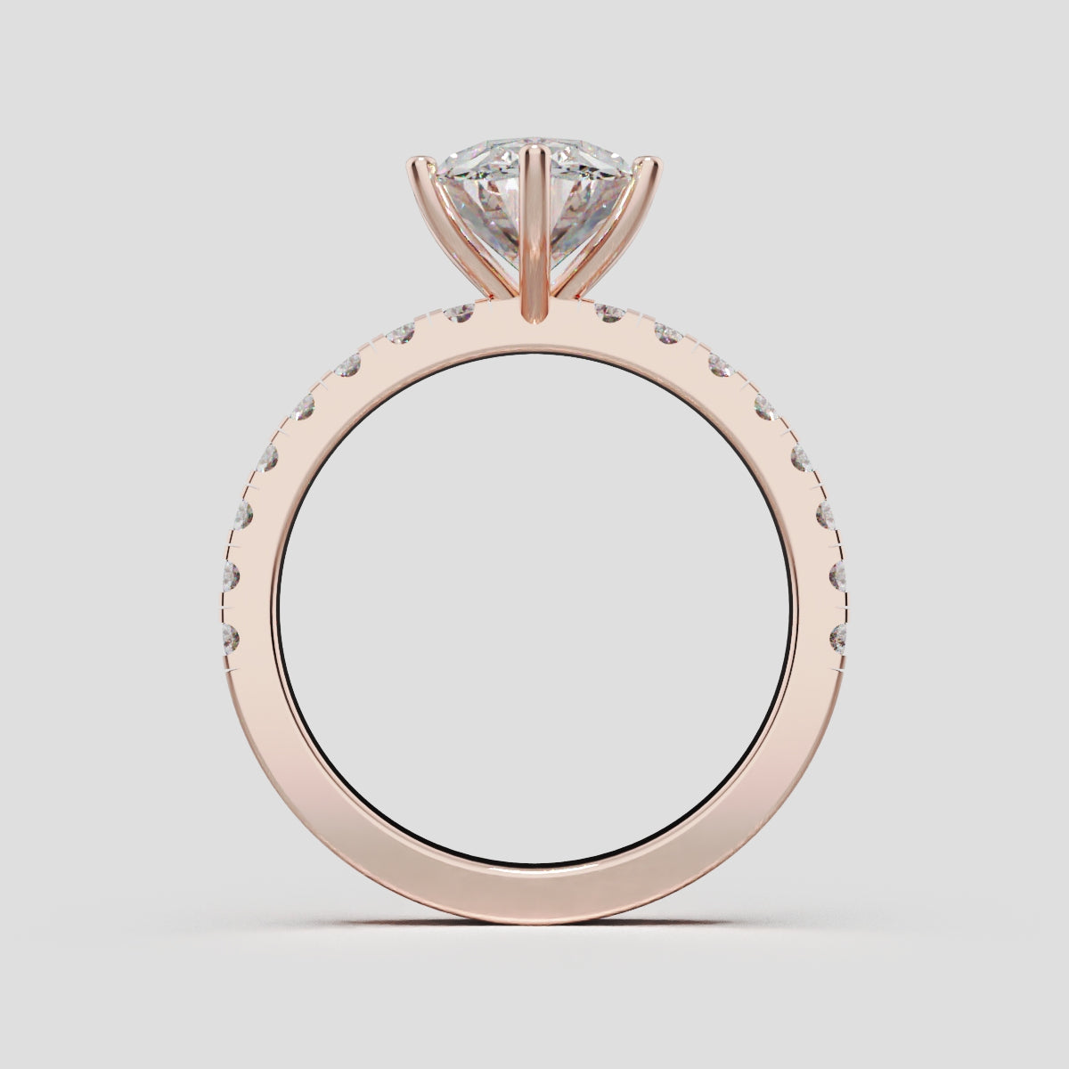 Pioggia, 2ct oval lab grown diamond engagement ring, 1.8mm Pave, 6 Prongs, 18K rose gold - through finger