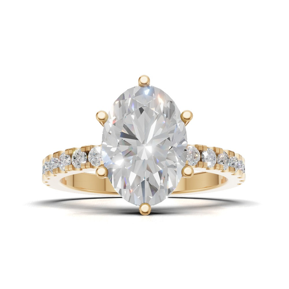 Pioggia, 2ct oval lab grown diamond engagement ring, 1.8mm Pave, 6 Prongs, 18K yellow gold - view 4