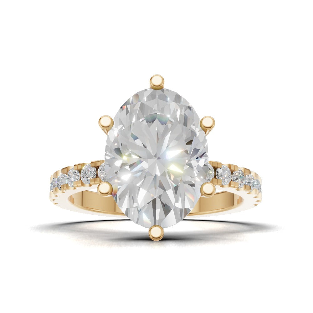 Pioggia, 3ct oval lab grown diamond engagement ring, 1.8mm Pave, 6 Prongs, 18K yellow gold - view 4
