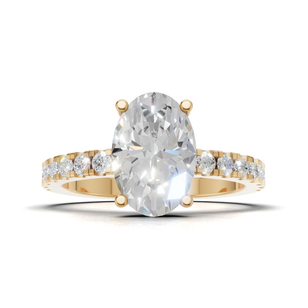 Foschia, 1.5ct oval lab grown diamond engagement ring, 1.8mm Pave, Hidden Halo, 18K yellow gold - view 4