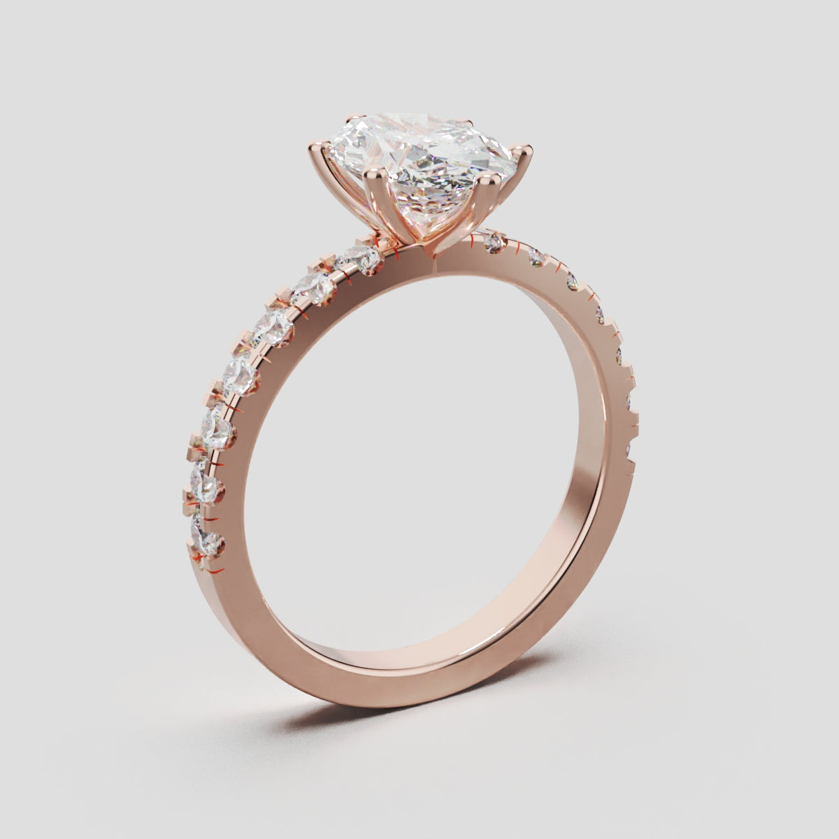 Bagliore, 1.5ct oval lab grown diamond engagement ring, 2.0mm Pave, 6 Prongs, 18K rose gold - ne