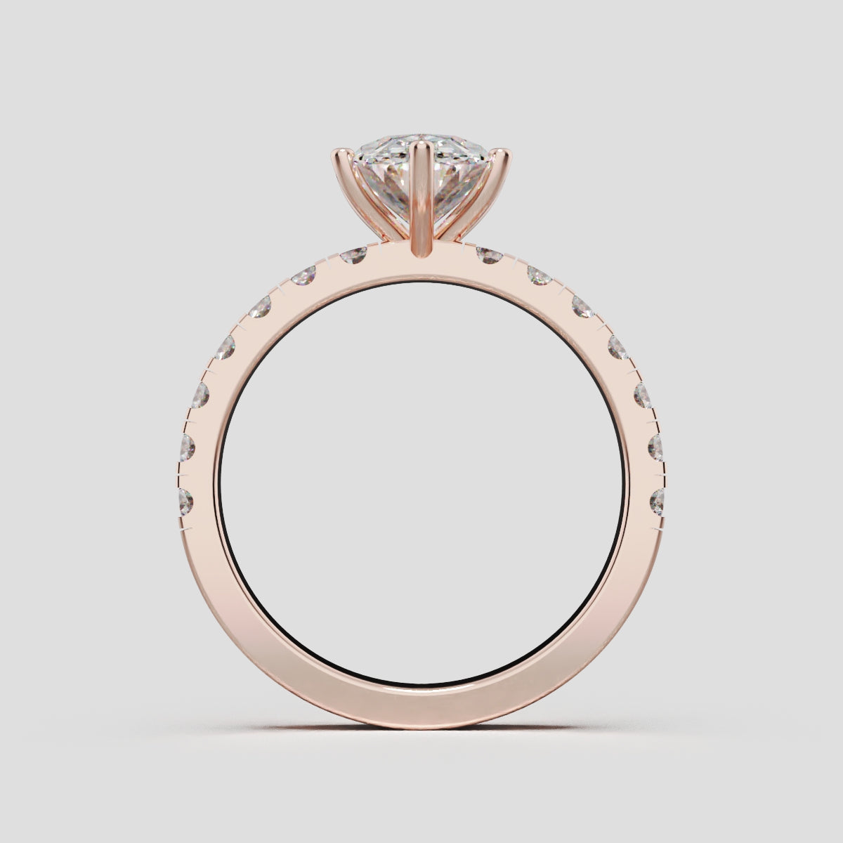 Bagliore, 1.5ct oval lab grown diamond engagement ring, 2.0mm Pave, 6 Prongs, 18K rose gold - through finger