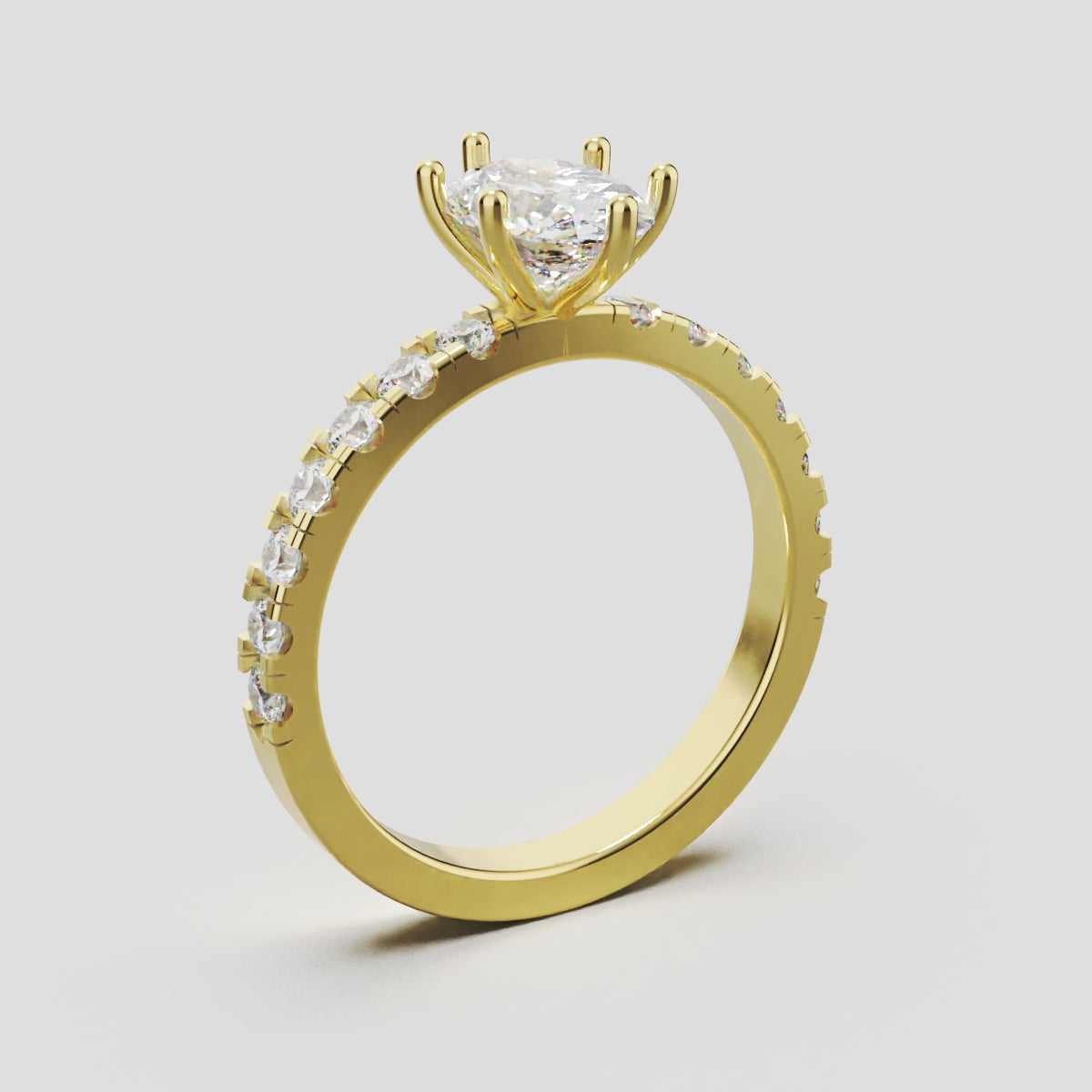Bagliore, 1ct oval lab grown diamond engagement ring, 2.0mm Pave, 6 Prongs, 18K yellow gold - ne