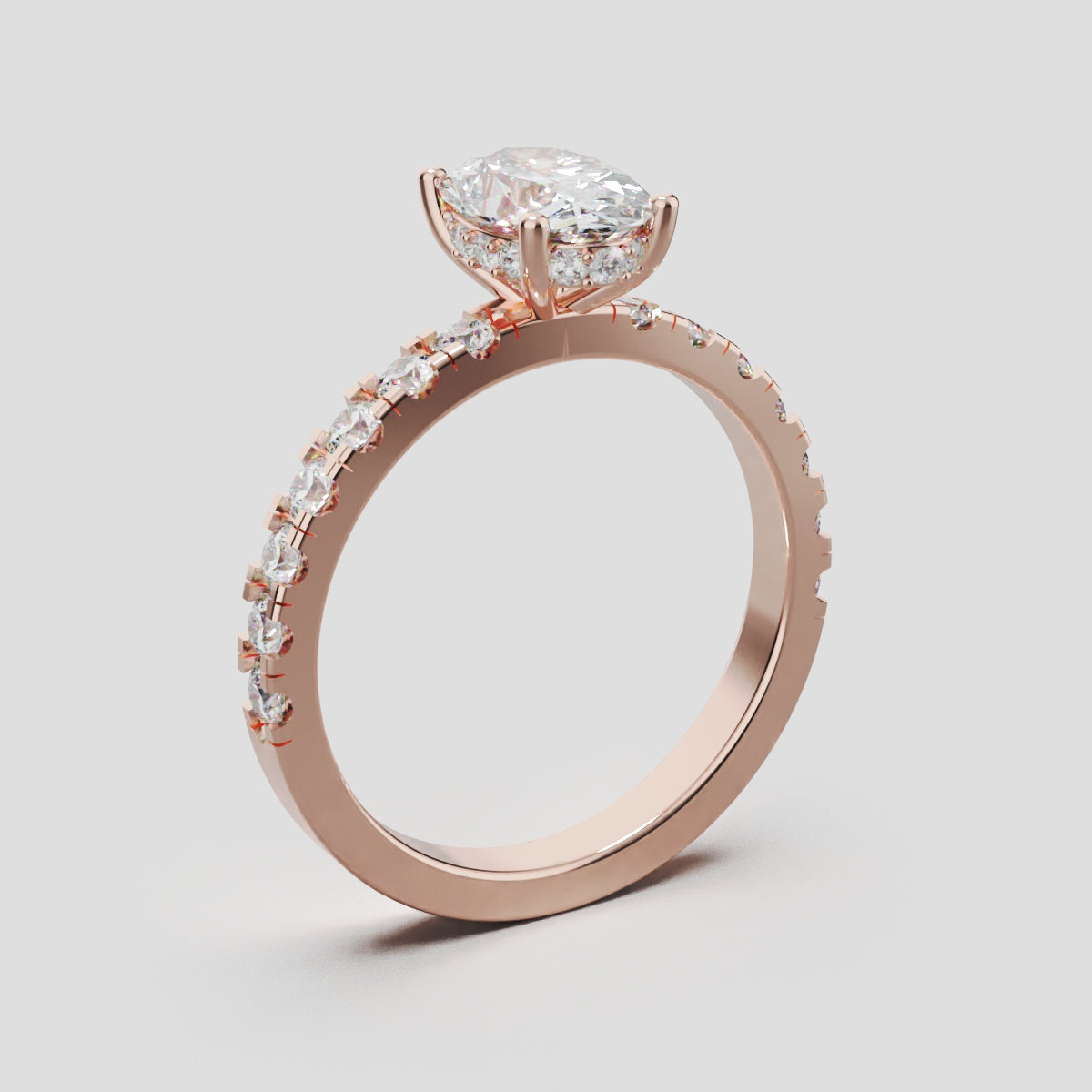 Penombra, 1ct oval lab grown diamond engagement ring, 2.0mm Pave, Hidden Halo, 18K rose gold - ne