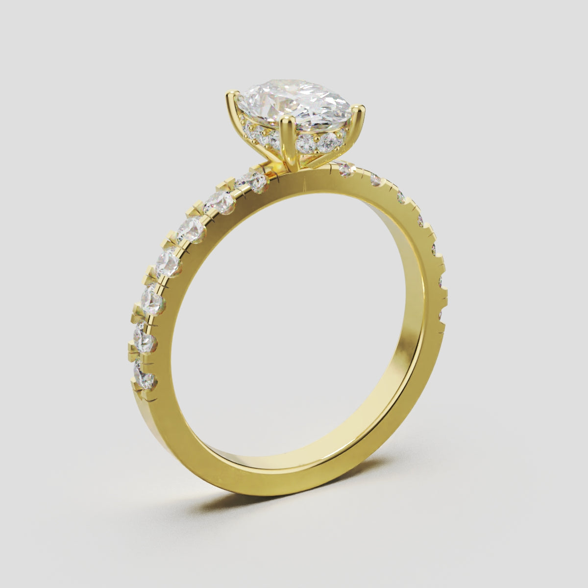 Penombra, 1ct oval lab grown diamond engagement ring, 2.0mm Pave, Hidden Halo, 18K yellow gold - ne