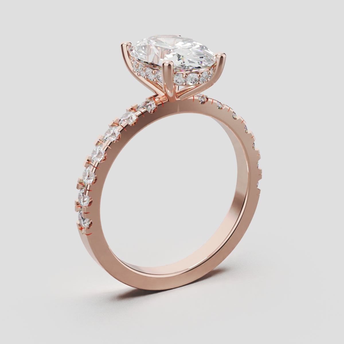 Penombra, 2ct oval lab grown diamond engagement ring, 2.0mm Pave, Hidden Halo, 18K rose gold - ne