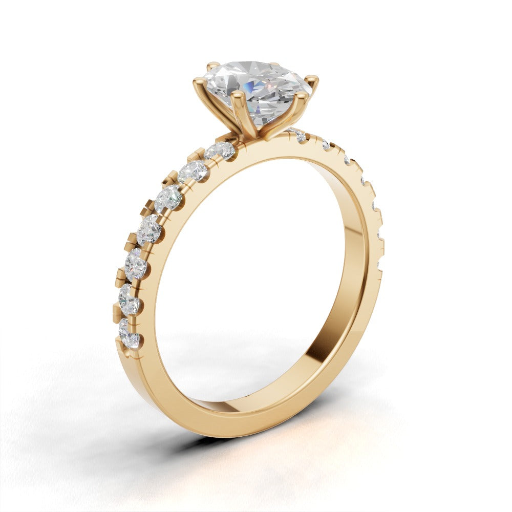 Bagliore, 1ct oval lab grown diamond engagement ring, 2.0mm Pave, 6 Prongs, 18K yellow gold - ne
