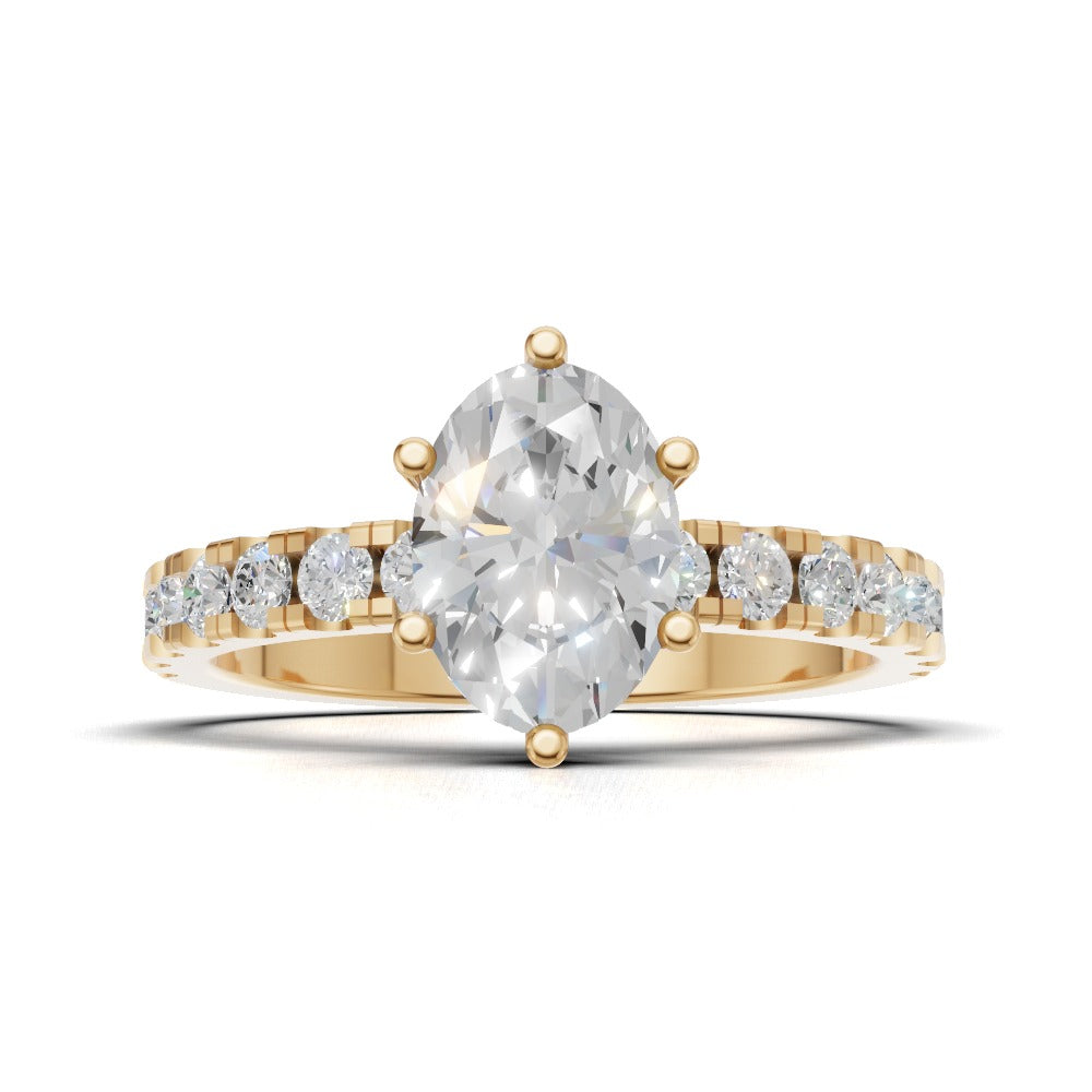 Bagliore, 1ct oval lab grown diamond engagement ring, 2.0mm Pave, 6 Prongs, 18K yellow gold - view 4