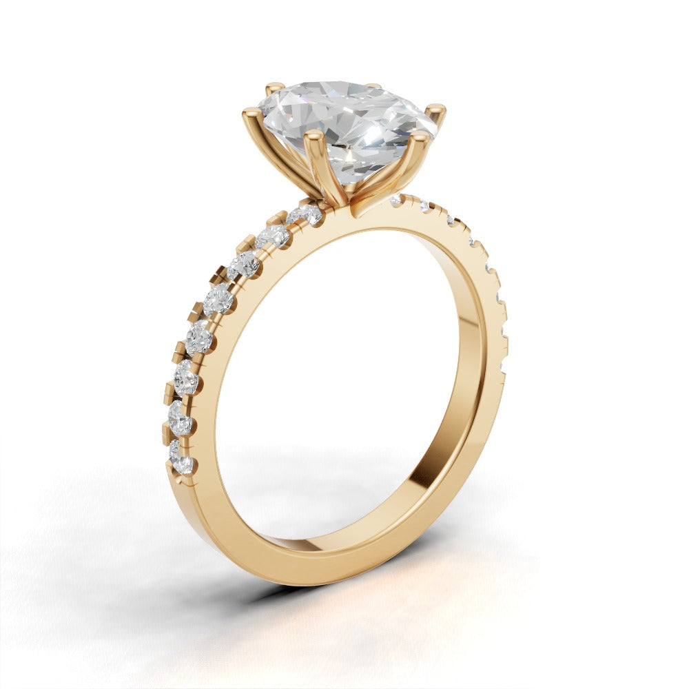 Bagliore, 2ct oval lab grown diamond engagement ring, 2.0mm Pave, 6 Prongs, 18K yellow gold - ne