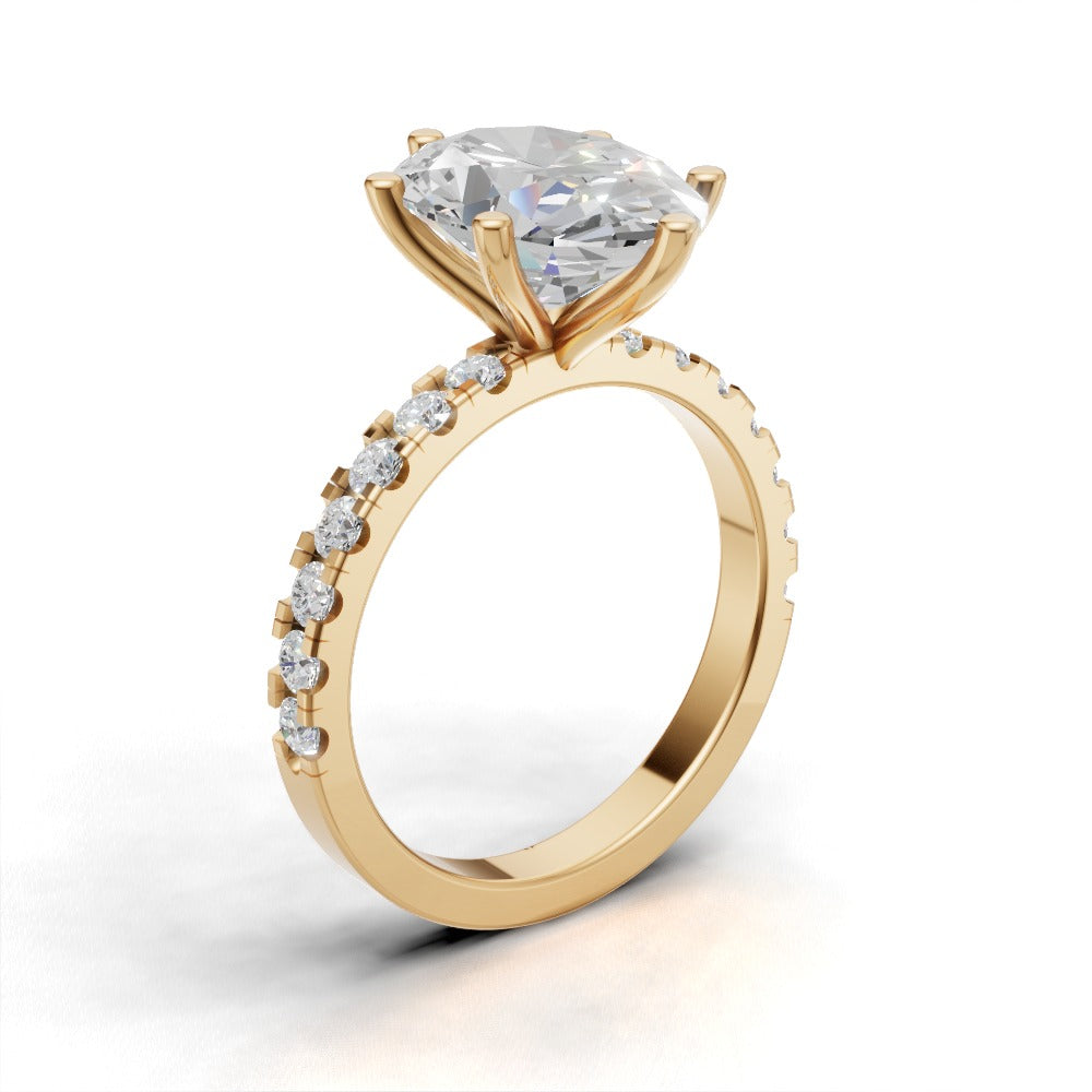 Bagliore, 3ct oval lab grown diamond engagement ring, 2.0mm Pave, 6 Prongs, 18K yellow gold - ne