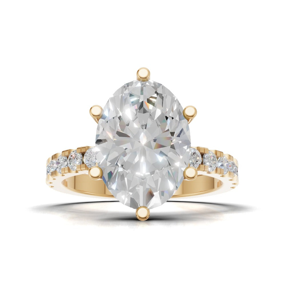 Bagliore, 3ct oval lab grown diamond engagement ring, 2.0mm Pave, 6 Prongs, 18K yellow gold - view 4