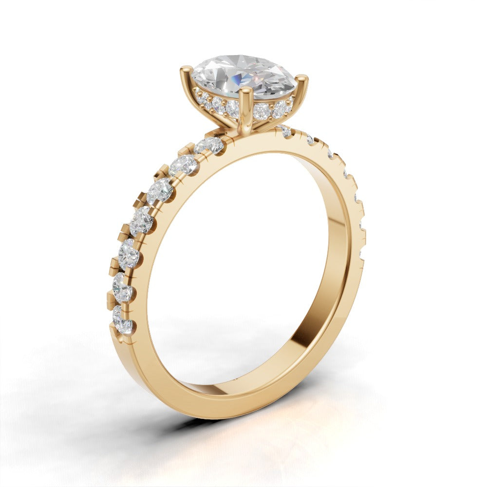 Penombra, 1ct oval lab grown diamond engagement ring, 2.0mm Pave, Hidden Halo, 18K yellow gold - ne