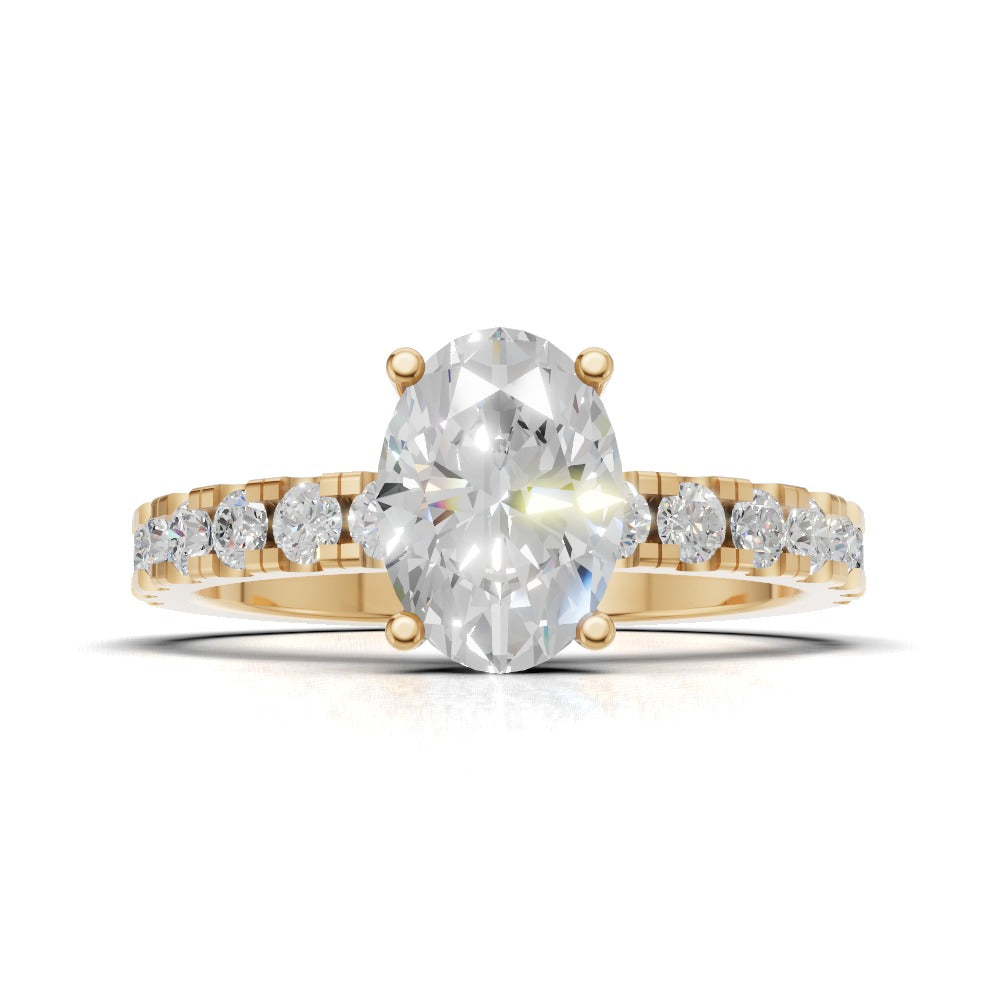 Penombra, 1ct oval lab grown diamond engagement ring, 2.0mm Pave, Hidden Halo, 18K yellow gold - view 4