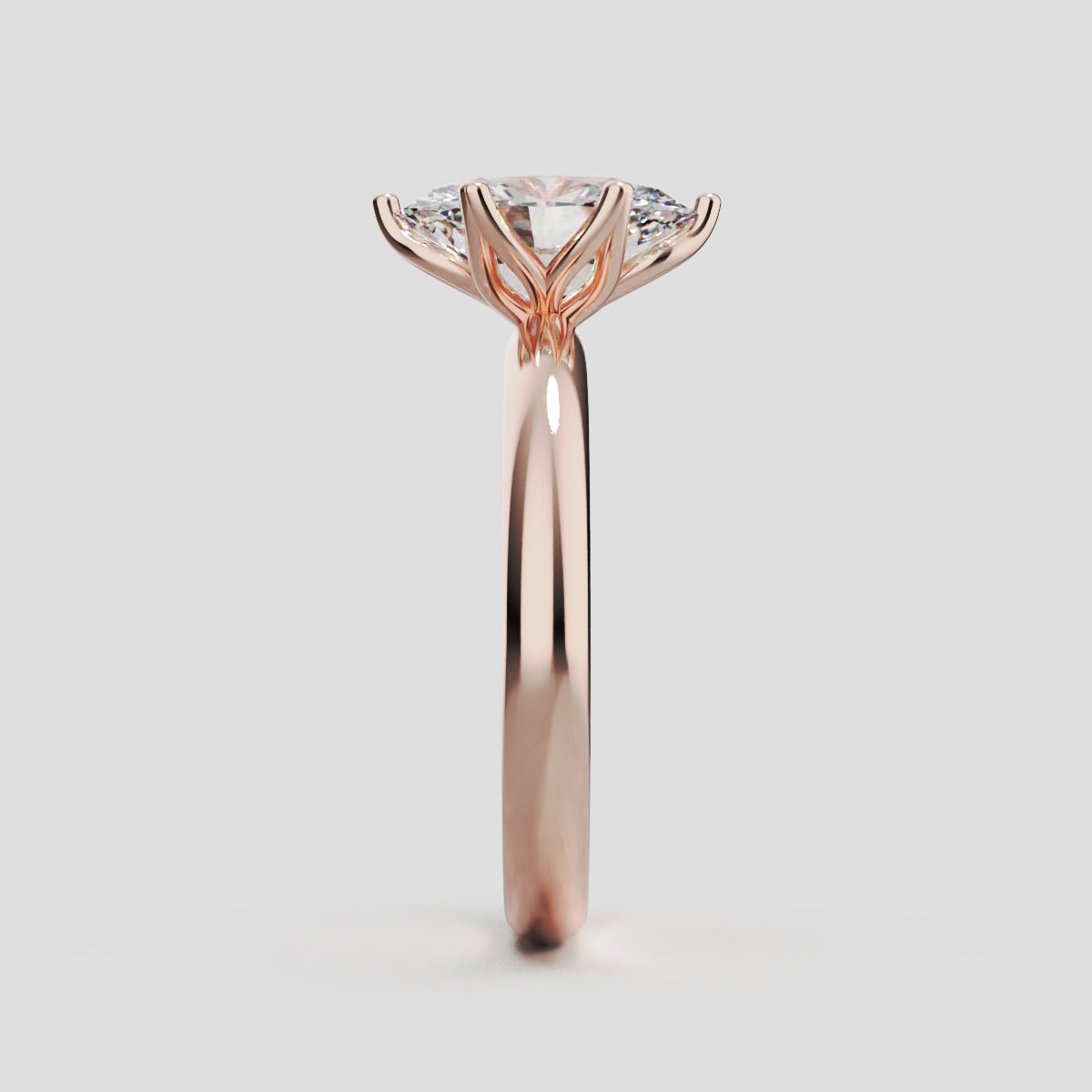 Calice, 1.5ct oval lab grown diamond engagement ring, Petal Set, 18K rose gold - side view