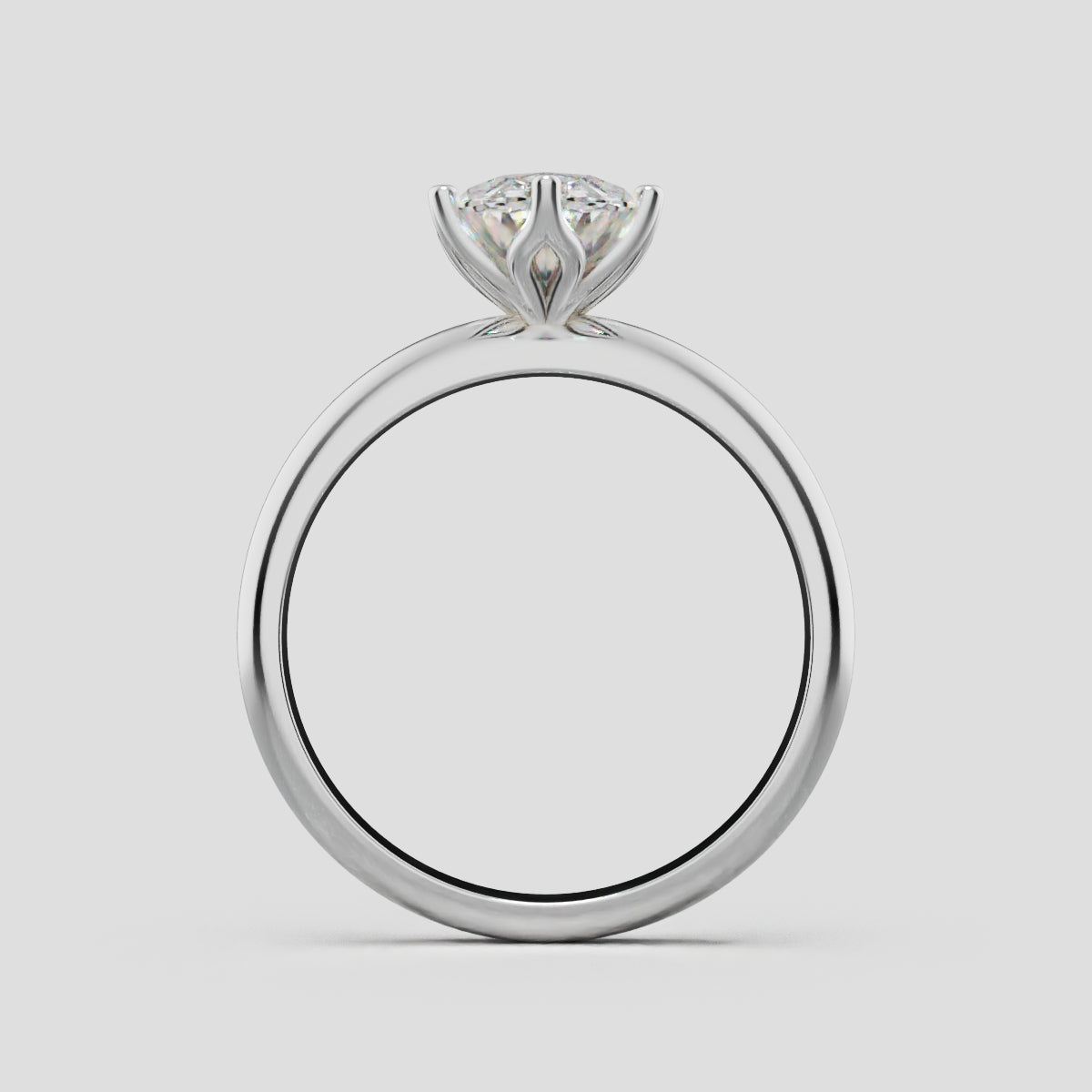 Calice, 1.5ct oval lab grown diamond engagement ring, Petal Set, 18K white gold - through finger