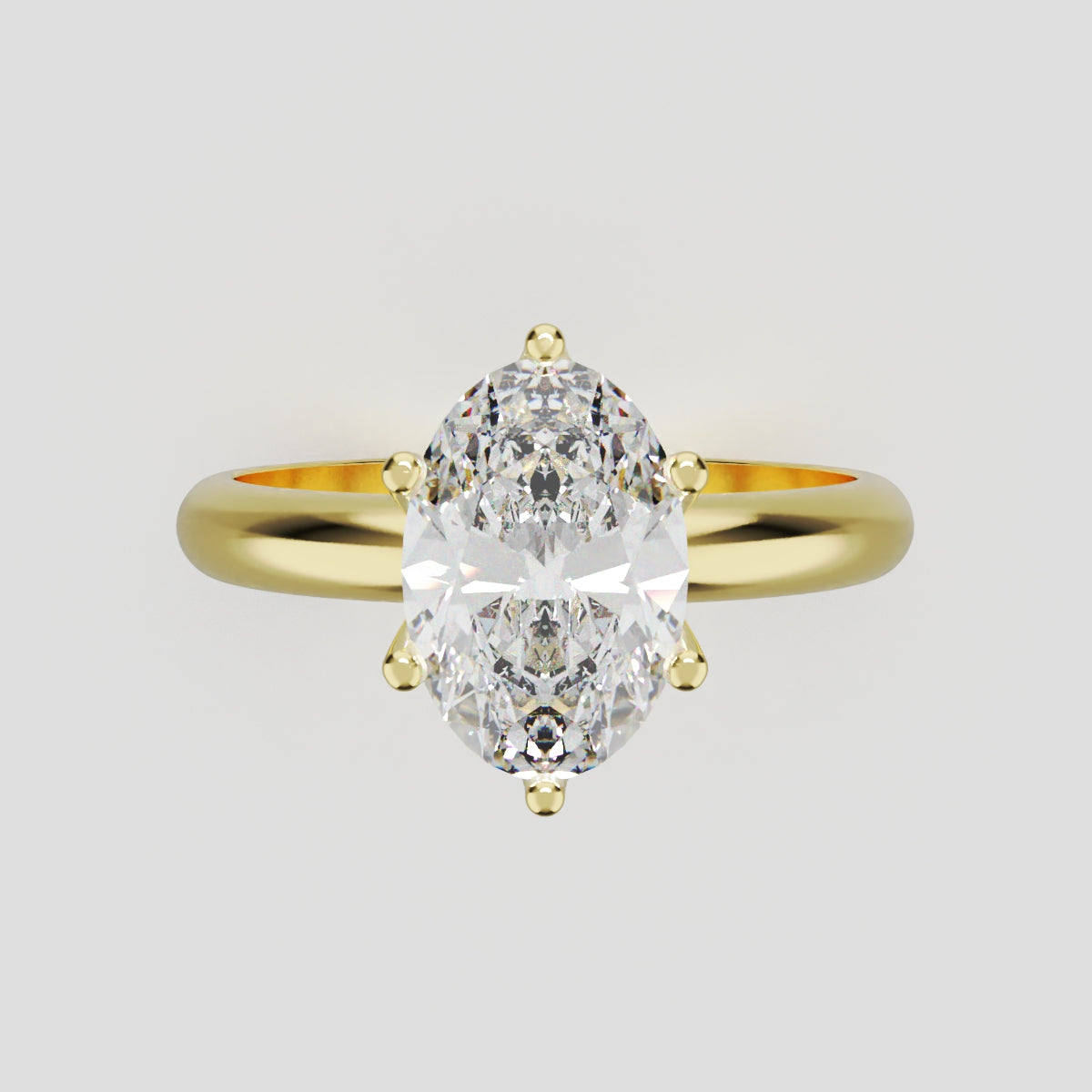 Calice, 1.5ct oval lab grown diamond engagement ring, Petal Set, 18K yellow gold - front view
