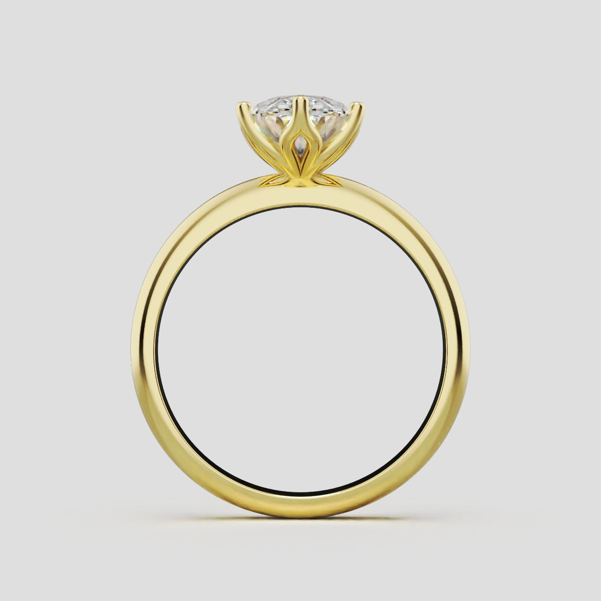 Calice, 1.5ct oval lab grown diamond engagement ring, Petal Set, 18K yellow gold - through finger