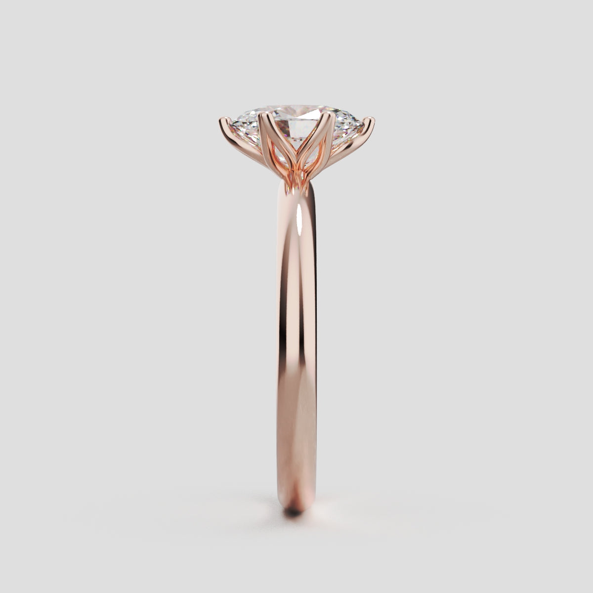 Calice, 1ct oval lab grown diamond engagement ring, Petal Set, 18K rose gold - side view