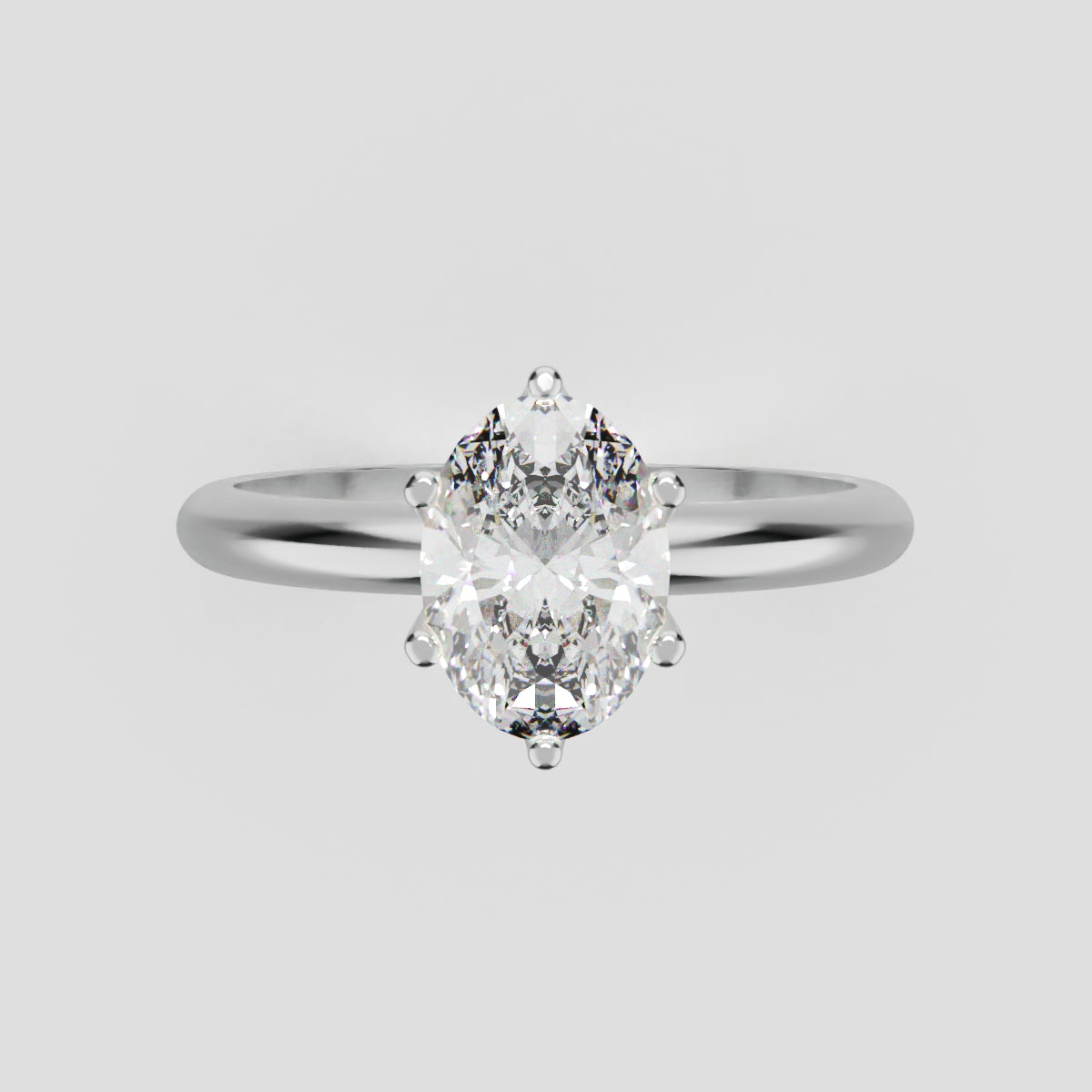 Calice, 1ct oval lab grown diamond engagement ring, Petal Set, 18K white gold - front view