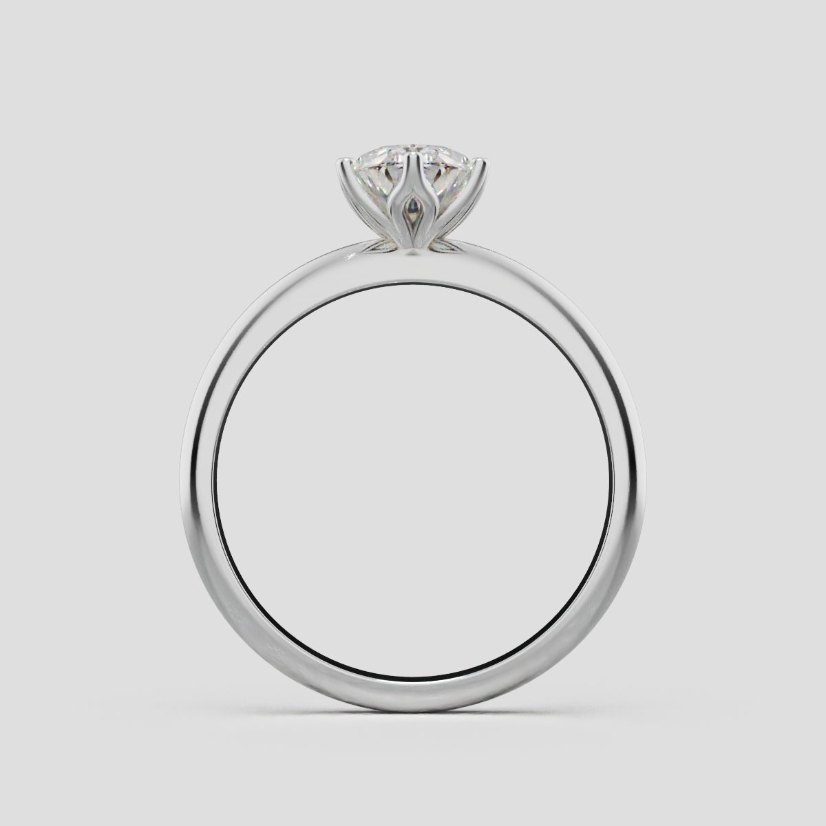 Calice, 1ct oval lab grown diamond engagement ring, Petal Set, 18K white gold - through finger