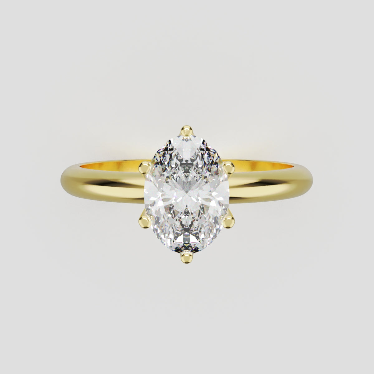Calice, 1ct oval lab grown diamond engagement ring, Petal Set, 18K yellow gold - front view
