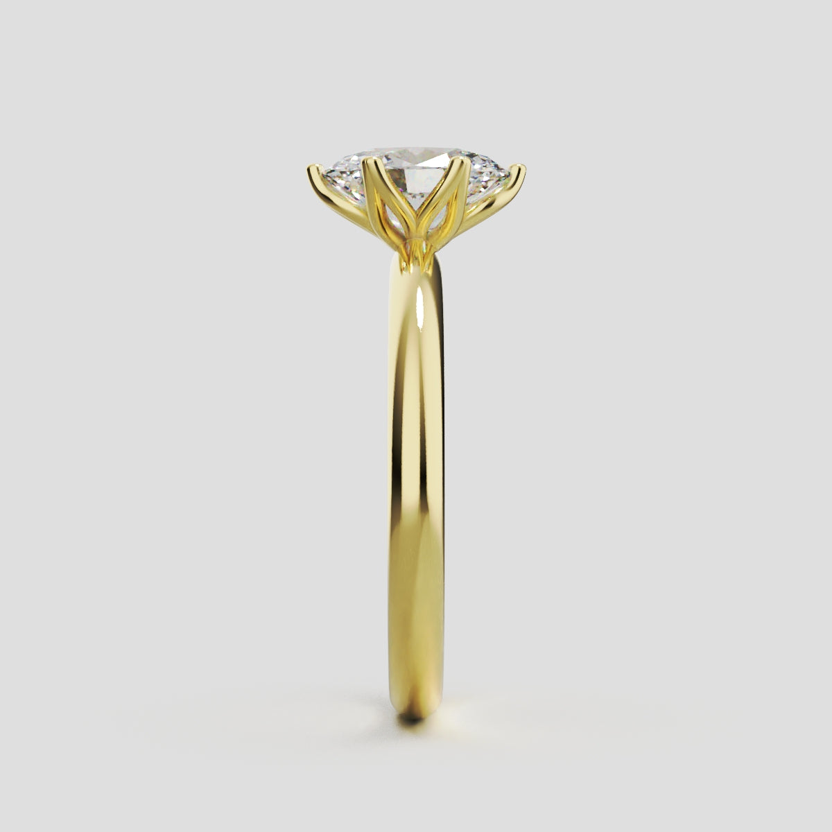 Calice, 1ct oval lab grown diamond engagement ring, Petal Set, 18K yellow gold - side view