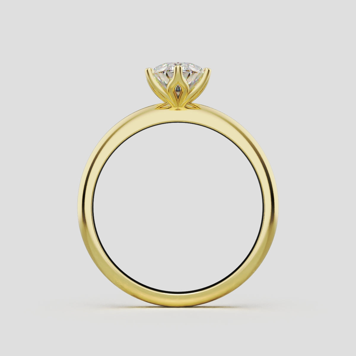 Calice, 1ct oval lab grown diamond engagement ring, Petal Set, 18K yellow gold - through finger