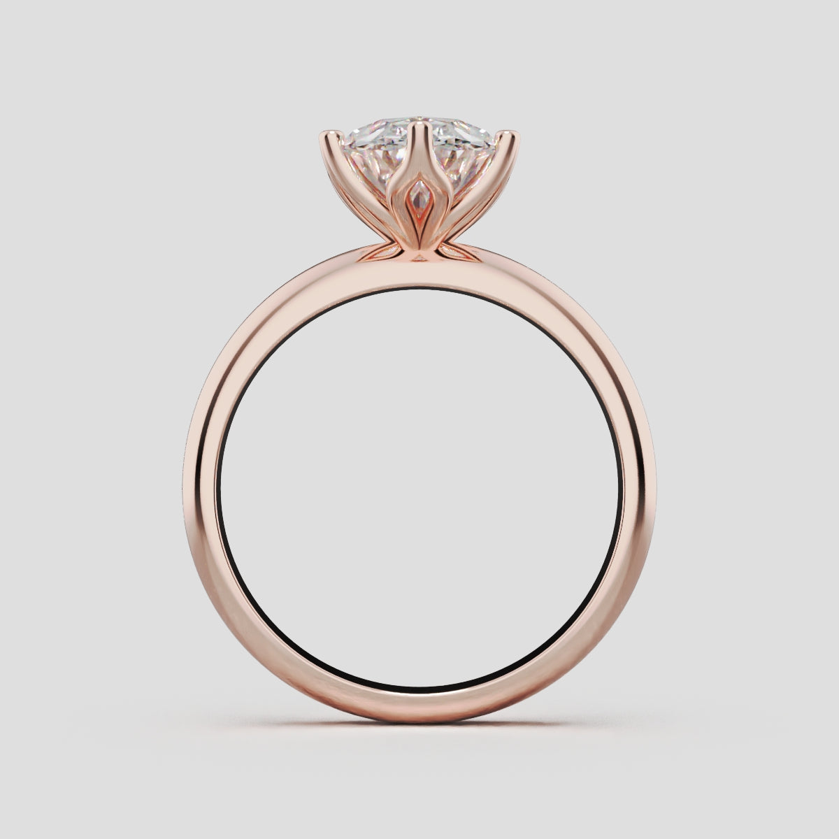 Calice, 2ct oval lab grown diamond engagement ring, Petal Set, 18K rose gold - through finger