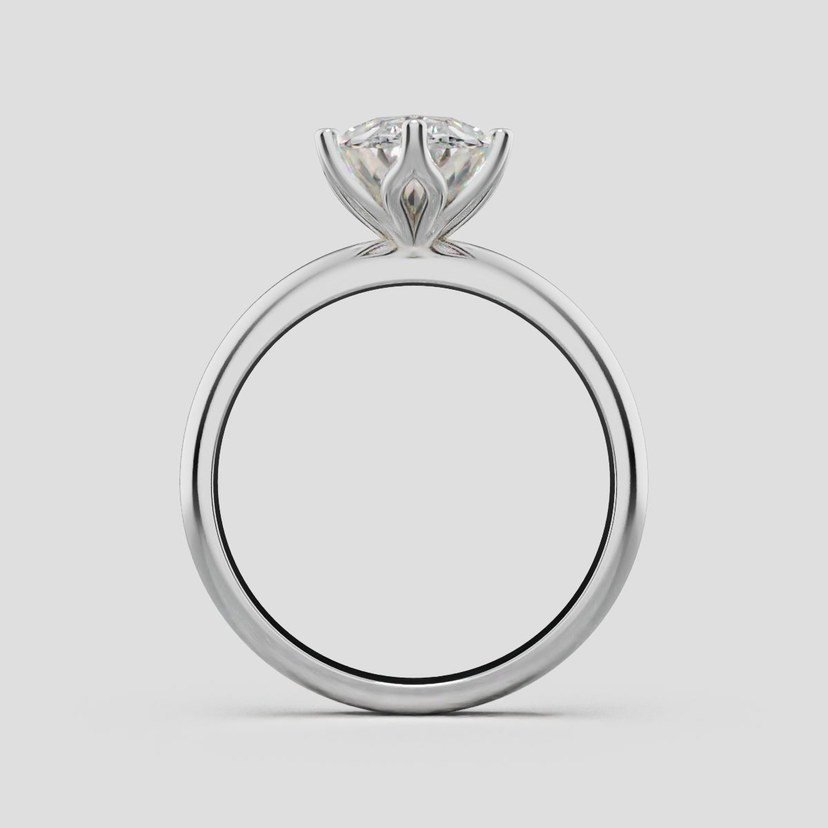 Calice, 2ct oval lab grown diamond engagement ring, Petal Set, 18K white gold - through finger