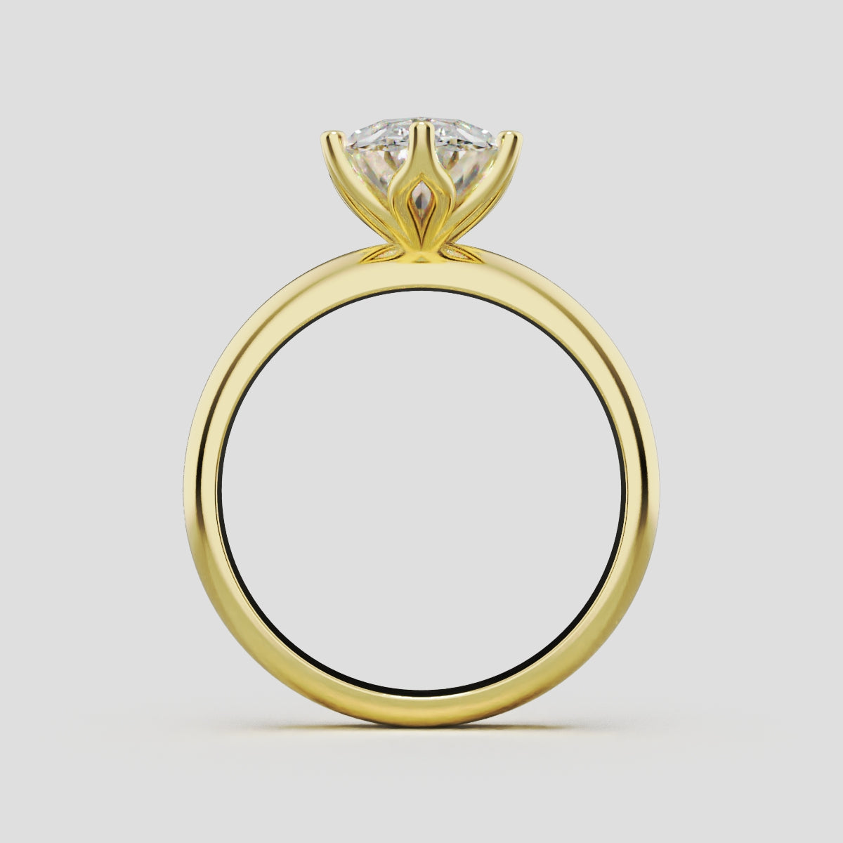 Calice, 2ct oval lab grown diamond engagement ring, Petal Set, 18K yellow gold - through finger