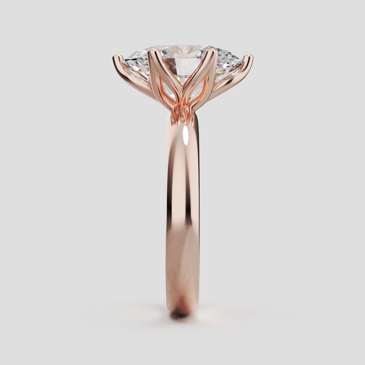 Calice, 3ct oval lab grown diamond engagement ring, Petal Set, 18K rose gold - side view