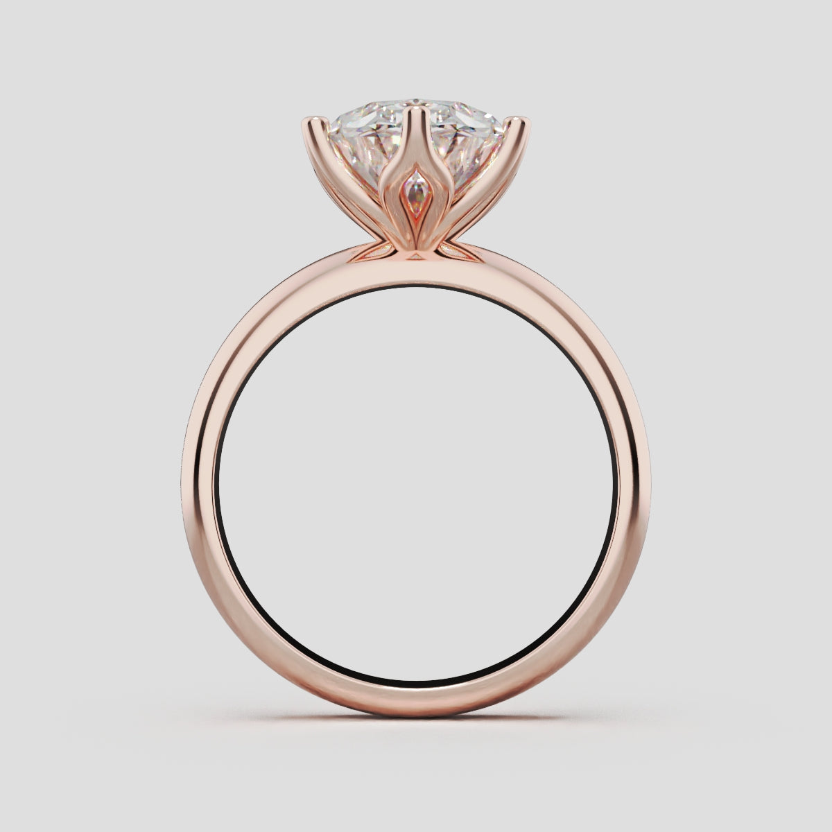 Calice, 3ct oval lab grown diamond engagement ring, Petal Set, 18K rose gold - through finger