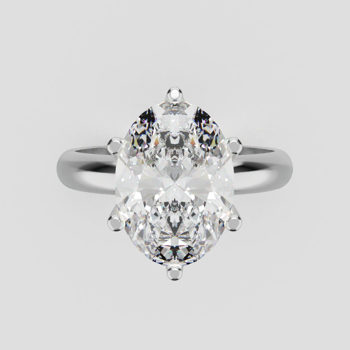Calice, 3ct oval lab grown diamond engagement ring, Petal Set, 18K white gold - front view