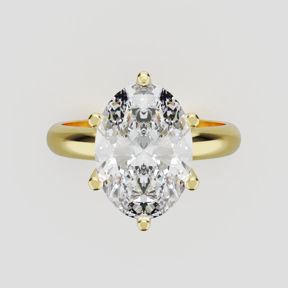 Calice, 3ct oval lab grown diamond engagement ring, Petal Set, 18K yellow gold - front view