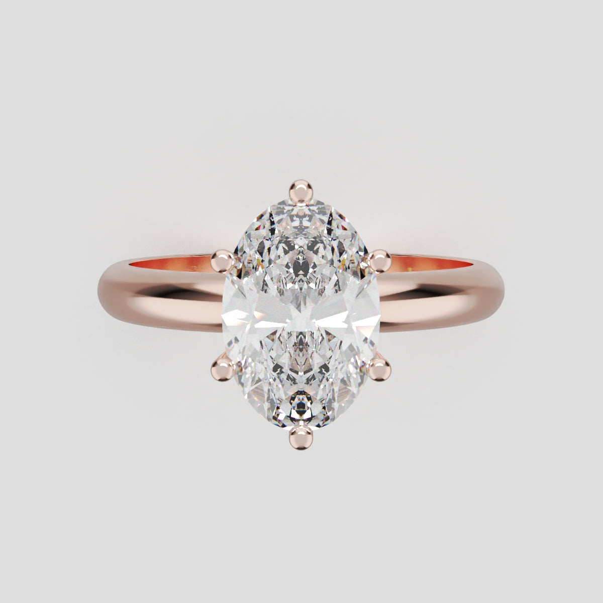 Sestante, 1.5ct oval lab grown diamond engagement ring, Plain Sides, 6 Prongs, 18K rose gold - front view