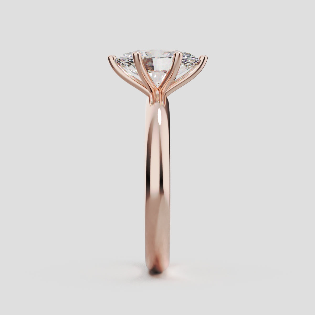 Sestante, 1.5ct oval lab grown diamond engagement ring, Plain Sides, 6 Prongs, 18K rose gold - side view