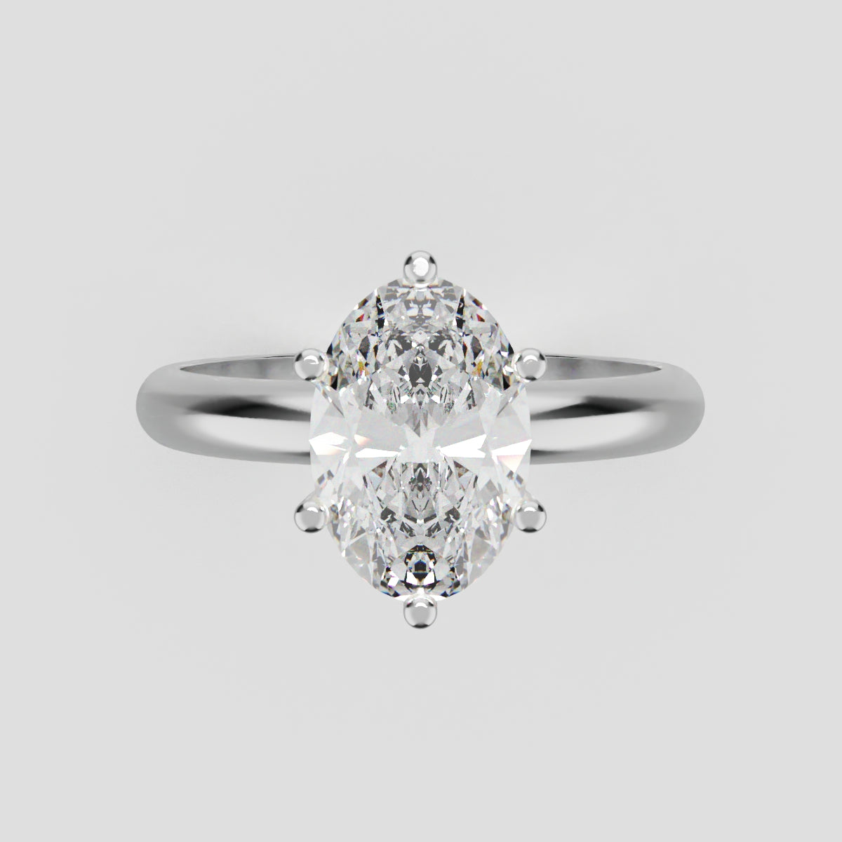 Sestante, 1.5ct oval lab grown diamond engagement ring, Plain Sides, 6 Prongs, 18K white gold - front view
