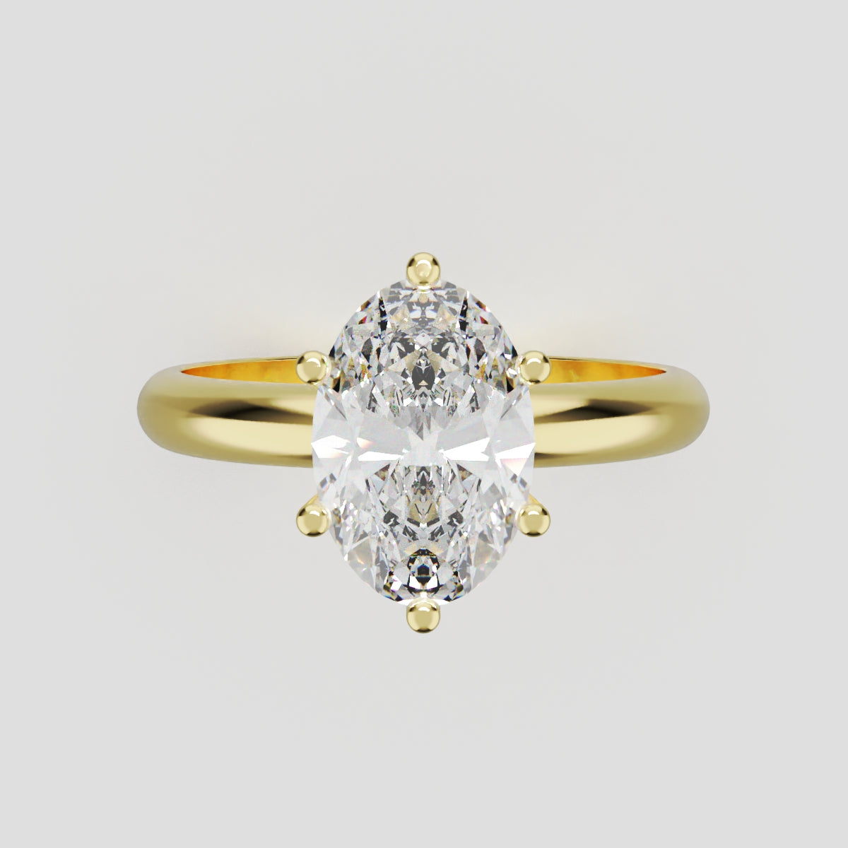 Sestante, 1.5ct oval lab grown diamond engagement ring, Plain Sides, 6 Prongs, 18K yellow gold - front view