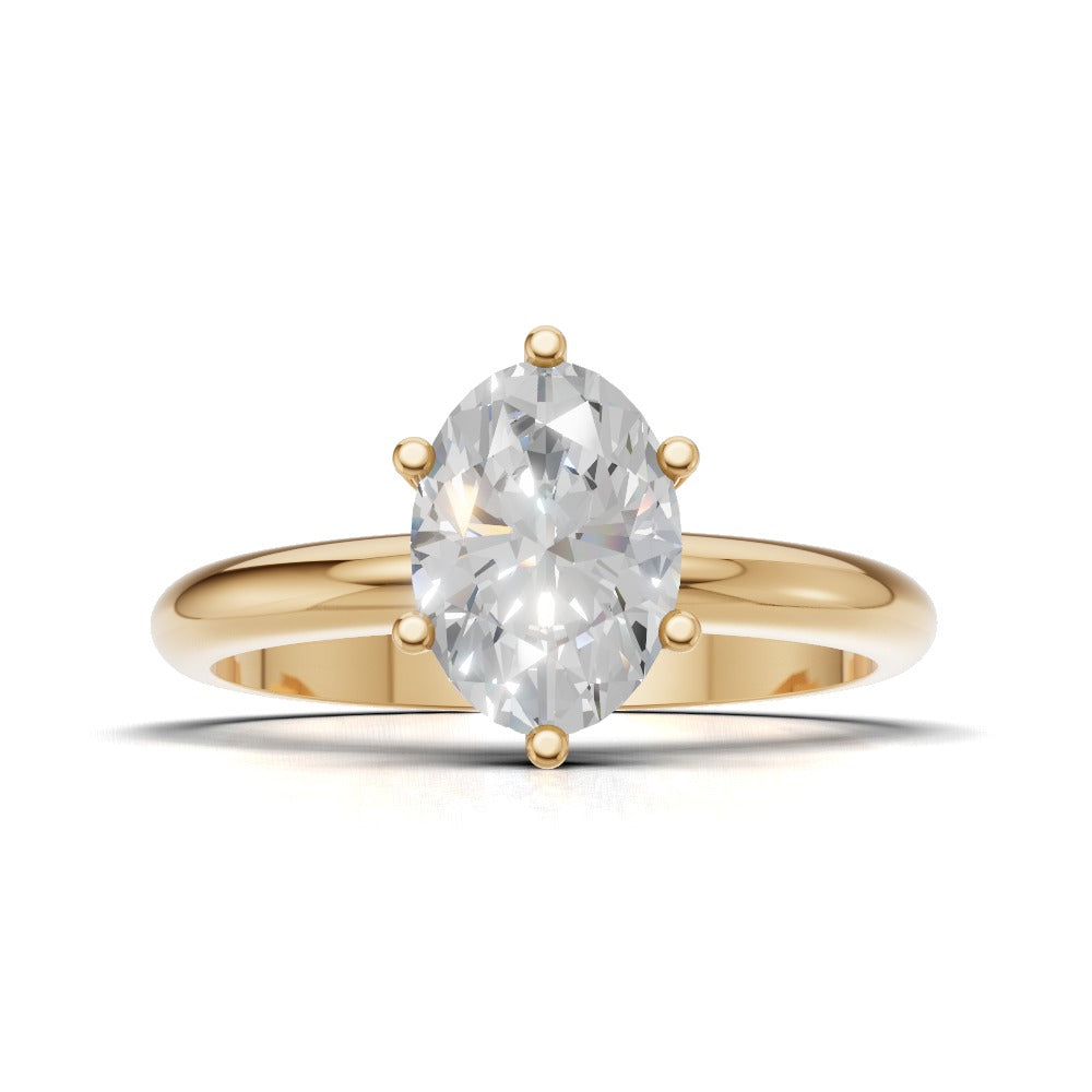Sestante, 1ct oval lab grown diamond engagement ring, Plain Sides, 6 Prongs, 18K yellow gold - view 4