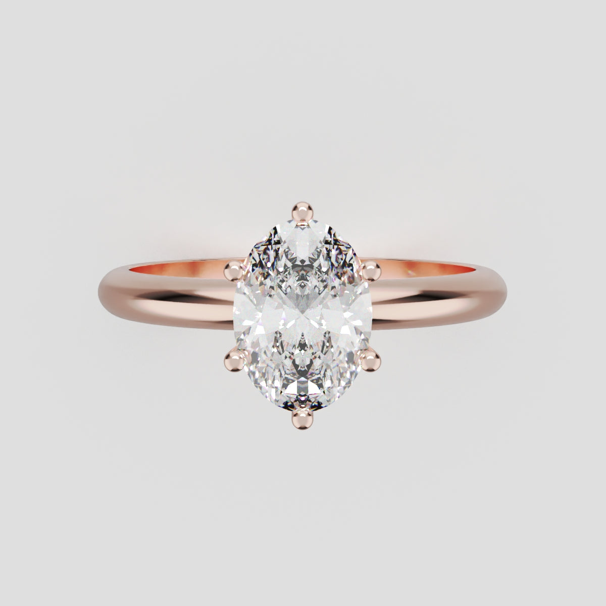 Sestante, 1ct oval lab grown diamond engagement ring, Plain Sides, 6 Prongs, 18K rose gold - front view