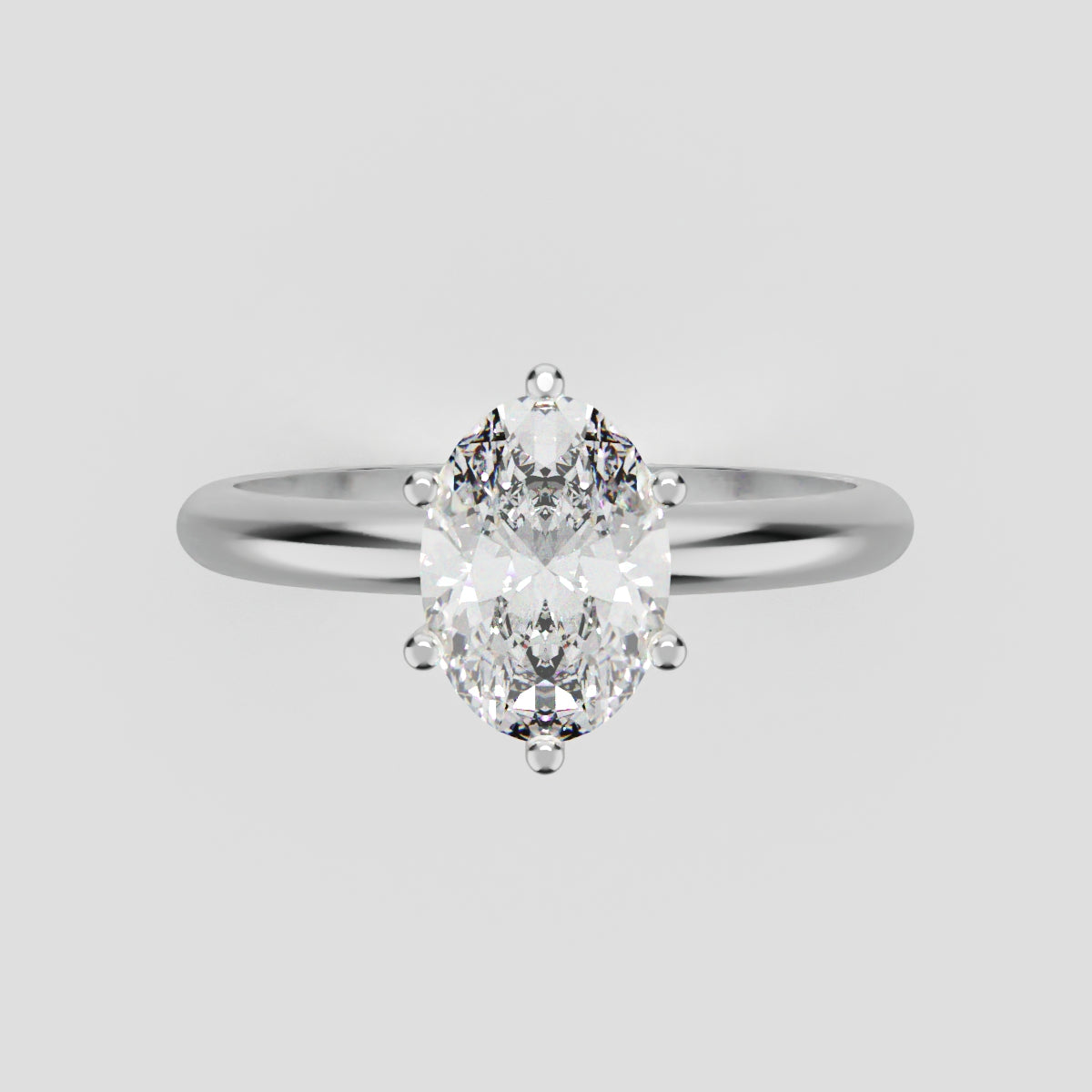 Sestante, 1ct oval lab grown diamond engagement ring, Plain Sides, 6 Prongs, 18K white gold - front view