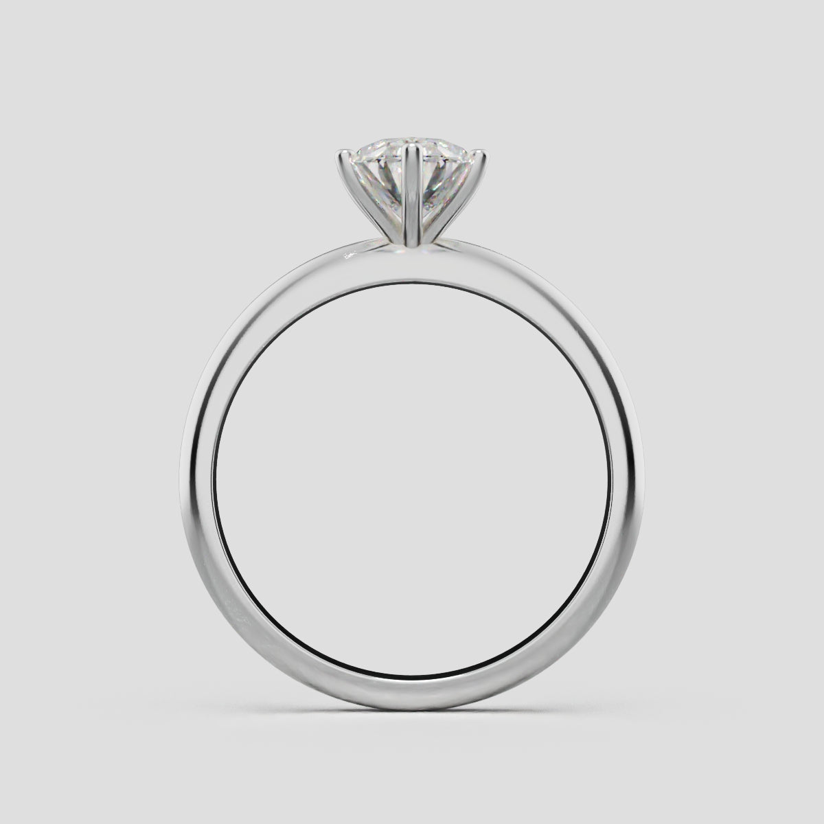 Sestante, 1ct oval lab grown diamond engagement ring, Plain Sides, 6 Prongs, 18K white gold - through finger