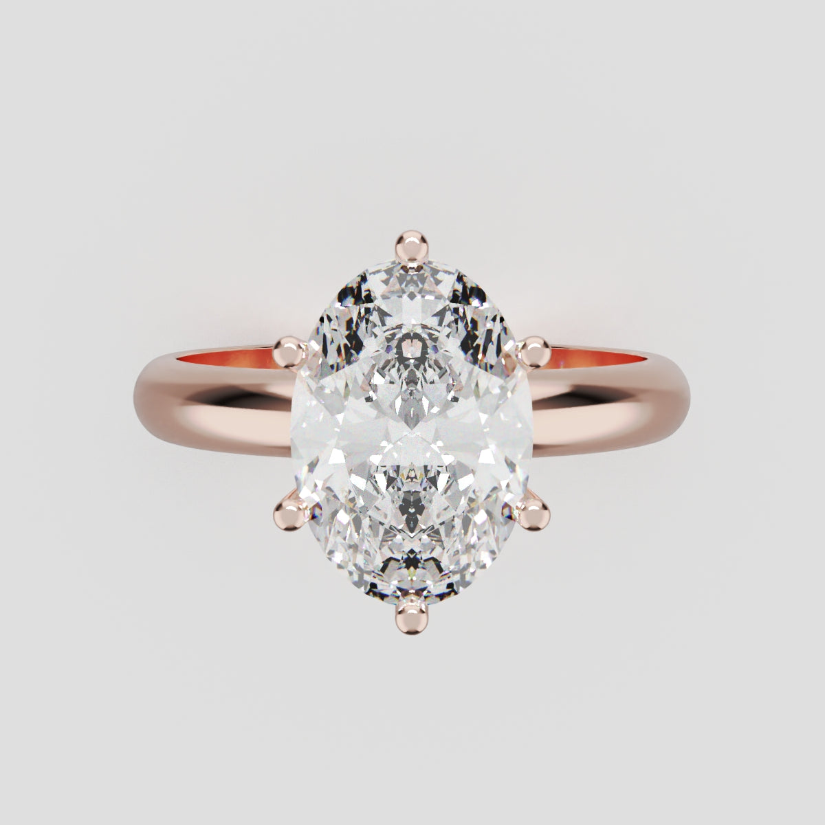 Sestante, 2ct oval lab grown diamond engagement ring, Plain Sides, 6 Prongs, 18K rose gold - front view