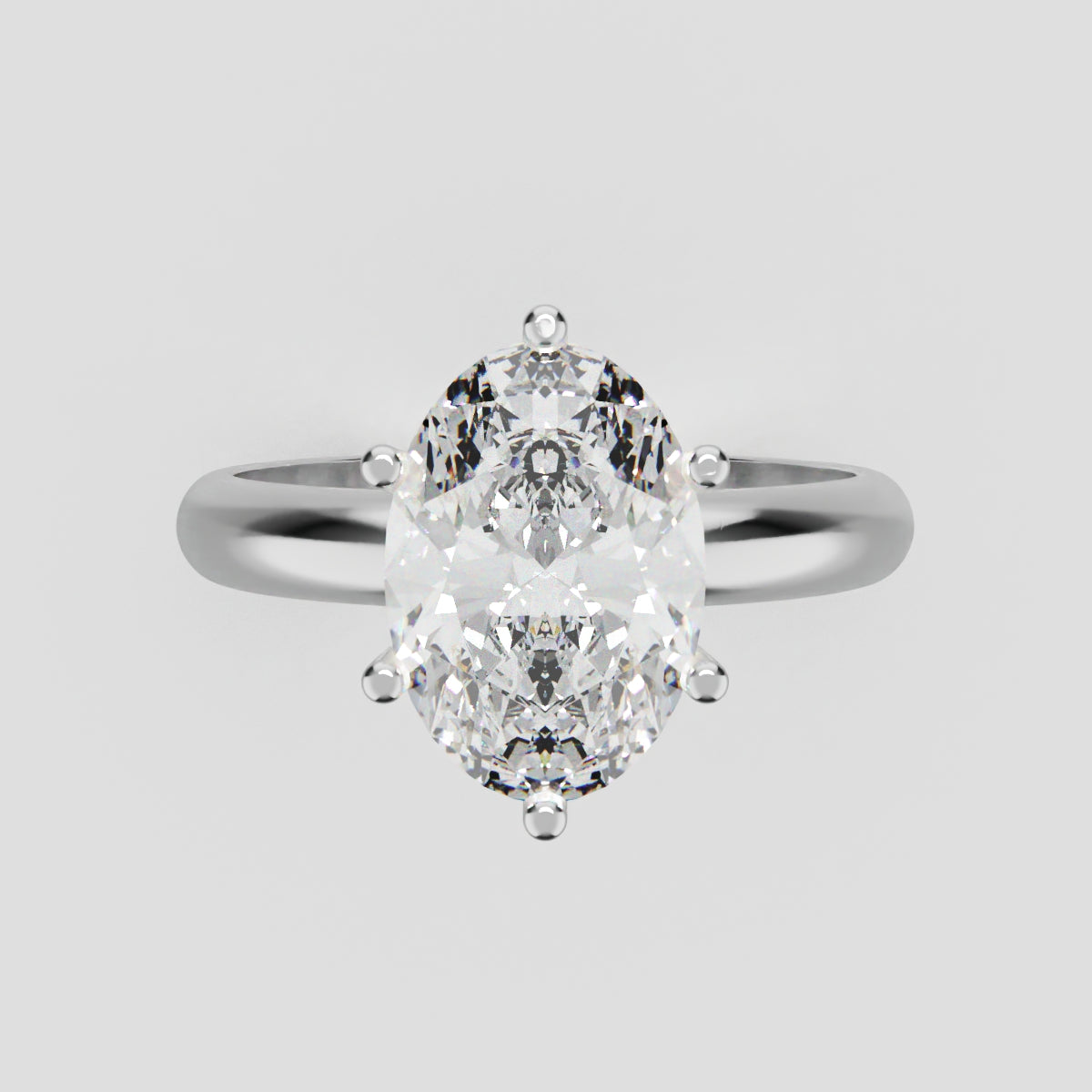 Sestante, 2ct oval lab grown diamond engagement ring, Plain Sides, 6 Prongs, 18K white gold - front view